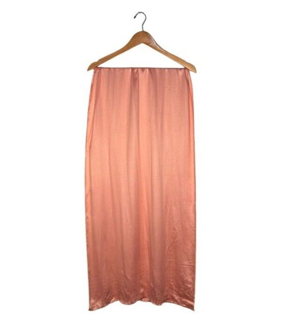 INC Satin Scarf Peach Rectangle Gold Studs Raw Hem Rayon Elegant Glam NWT